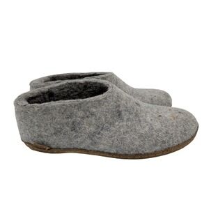 Glerups Grey Felted Wool Slipper Shoes Leather Sole Womens 7 EU 37 Danish Design